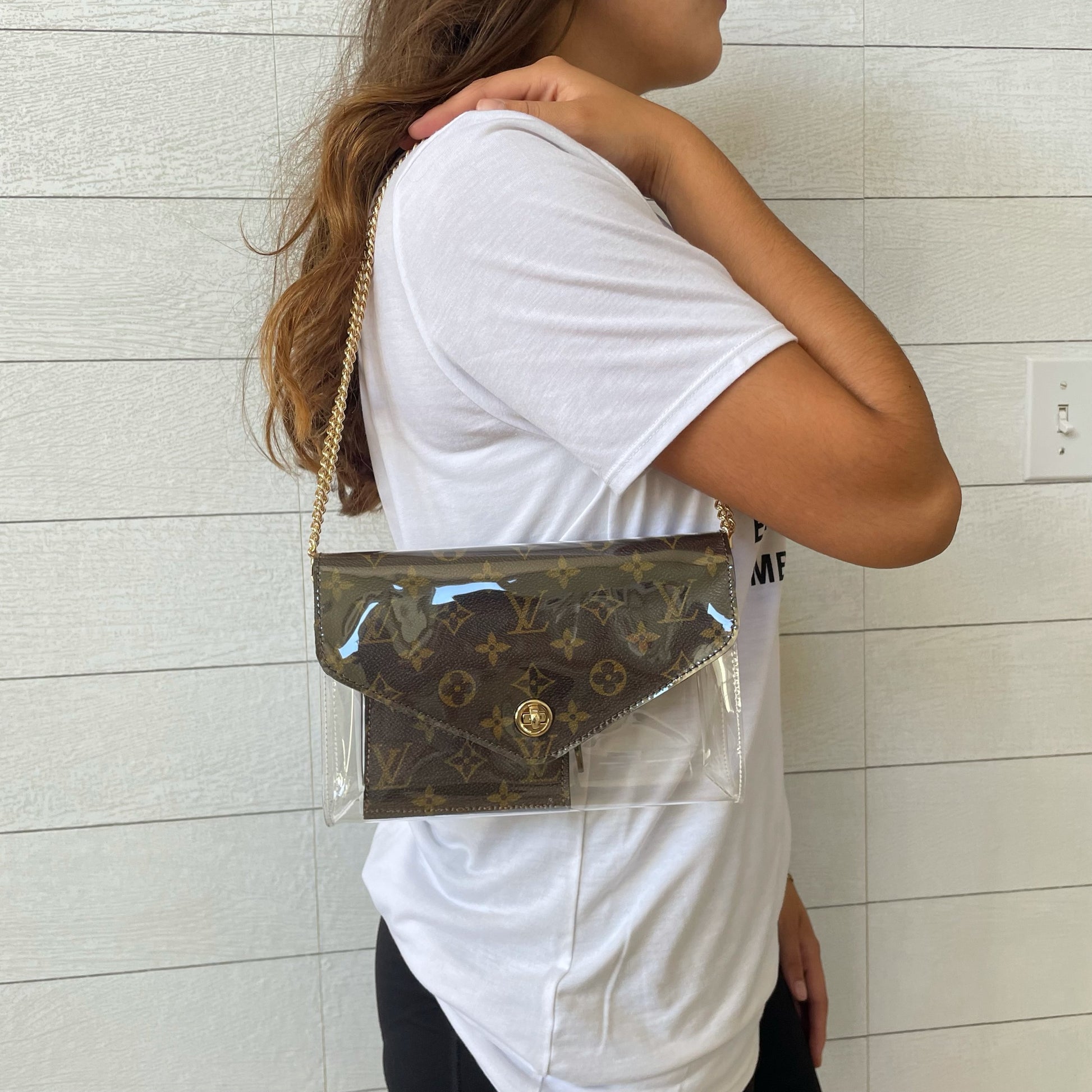 Upcycled Louis Vuitton Monogram Clear Stadium Crossbody Bags