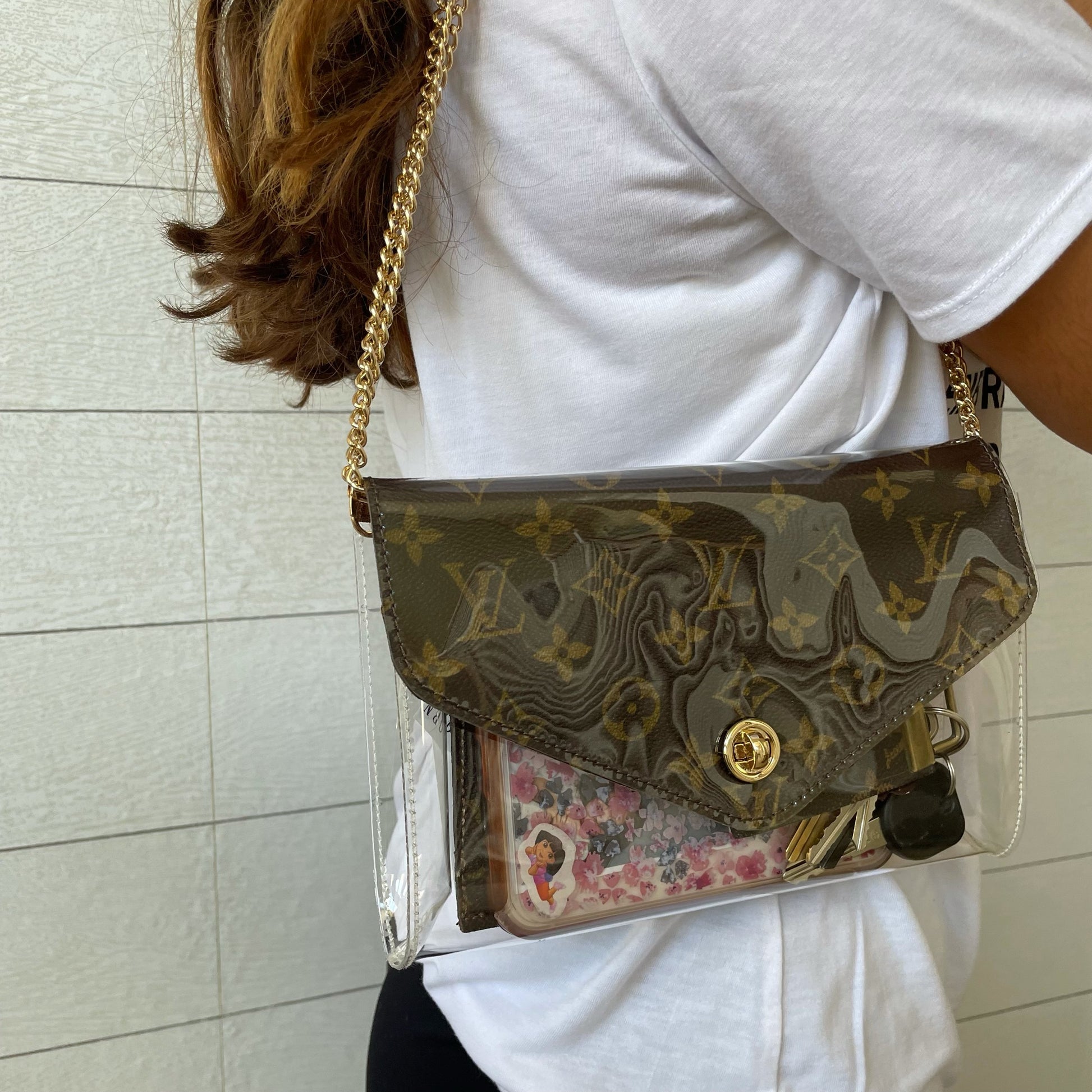 Upcycled Louis Vuitton Monogram Clear Stadium Crossbody Bags