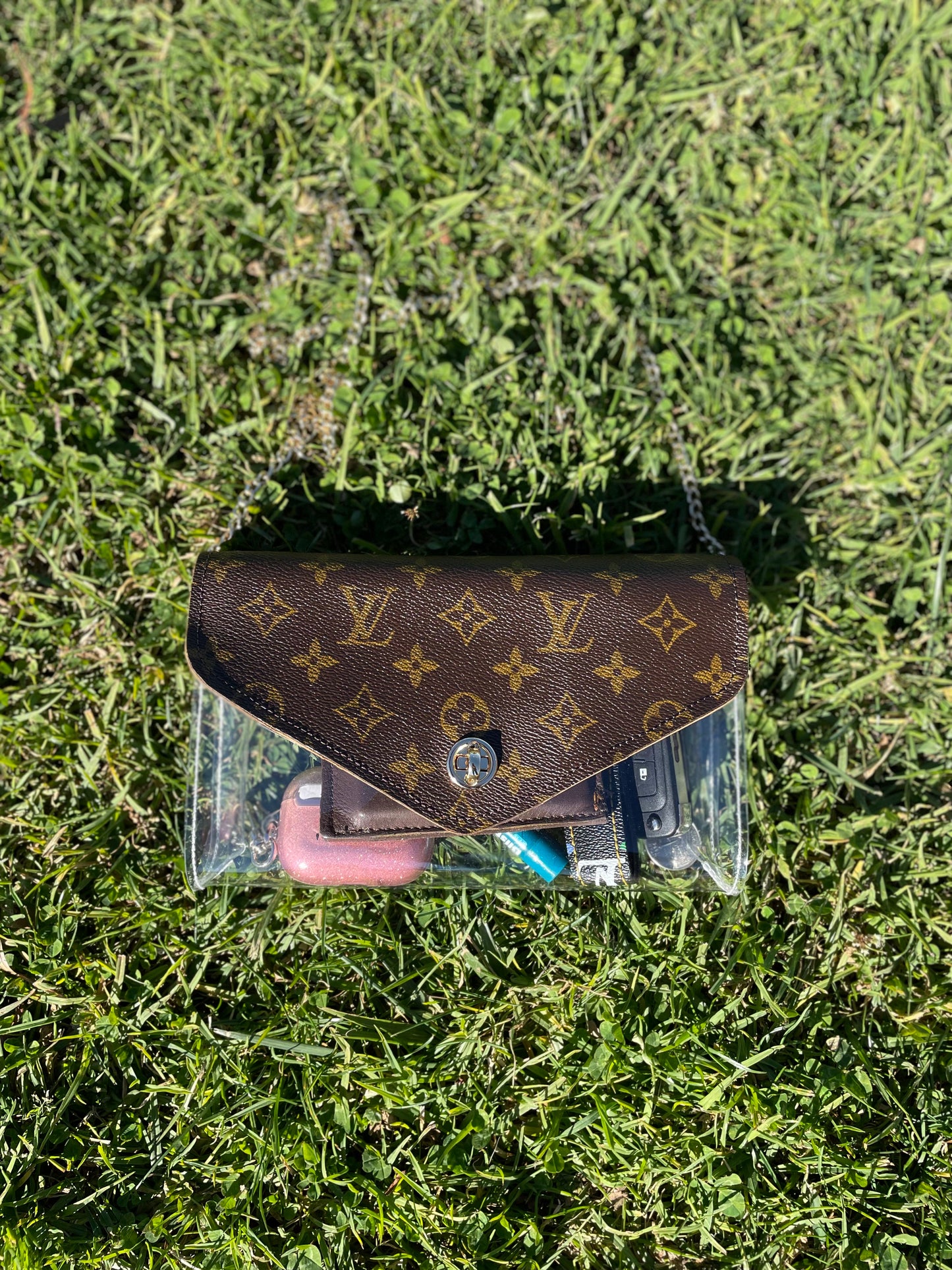 Upcycled Louis Vuitton Monogram Clear Stadium Crossbody Bags